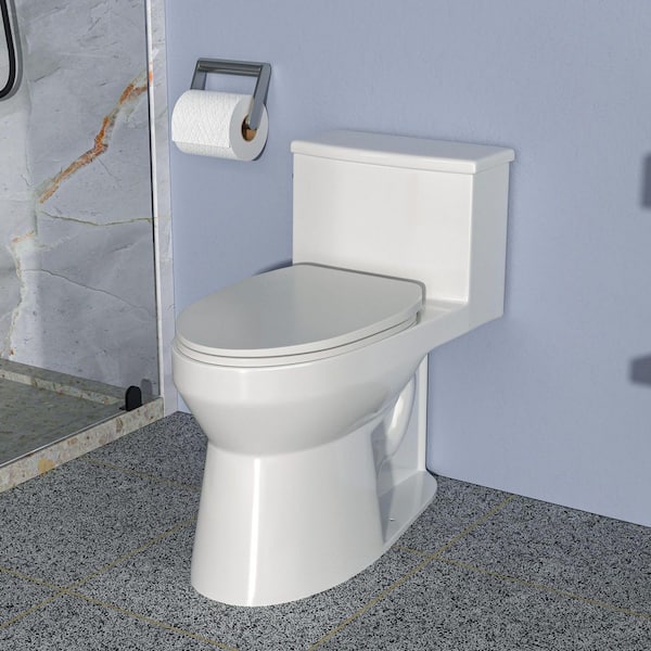 12 in. Rough-In 1-Piece 1.28 GPF Single Flush Elongated Toilet in White Seat Included