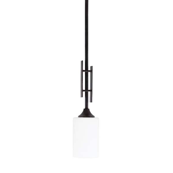 Unbranded Ontario 60-Watt, 1-Light Dark Granite Stem Hung Mini Pendant Light with White Muslin Glass Shade and No Bulb Included