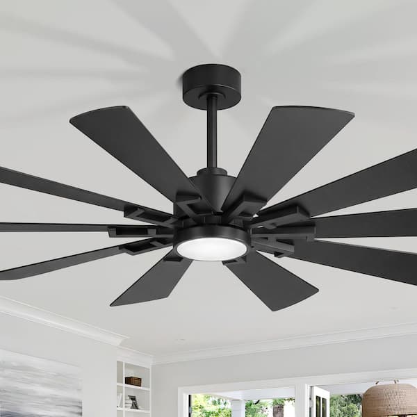 Sawyer 62 in. Black Windmill Covered Outdoor Ceiling Fan with LED Light, Downrod, Black/Brown Blade and Remote Included