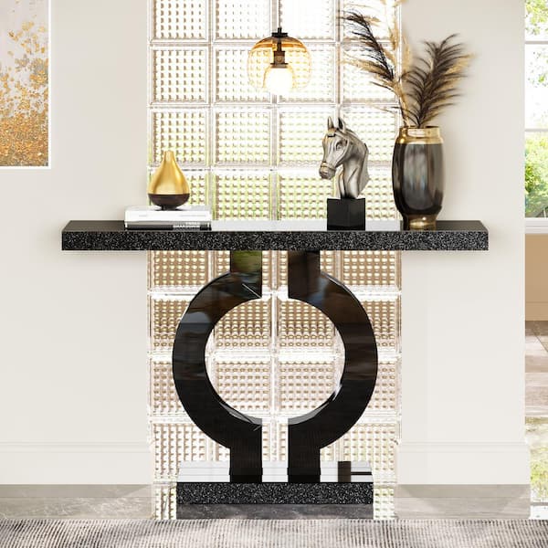 Entryway Black Table With Mirror Modern Narrow Console / Side Table