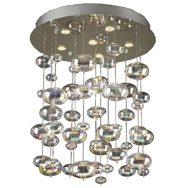 PLC Lighting 6-Light Polished Chrome Chandelier with Iridescent Glass Shade