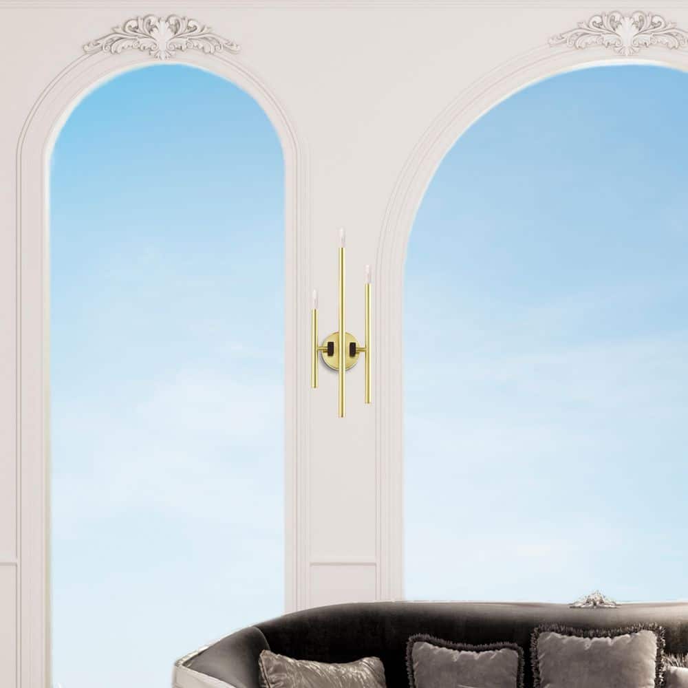 Denmark Satin Brass 3-Light Wall Sconce with Bronze Accents