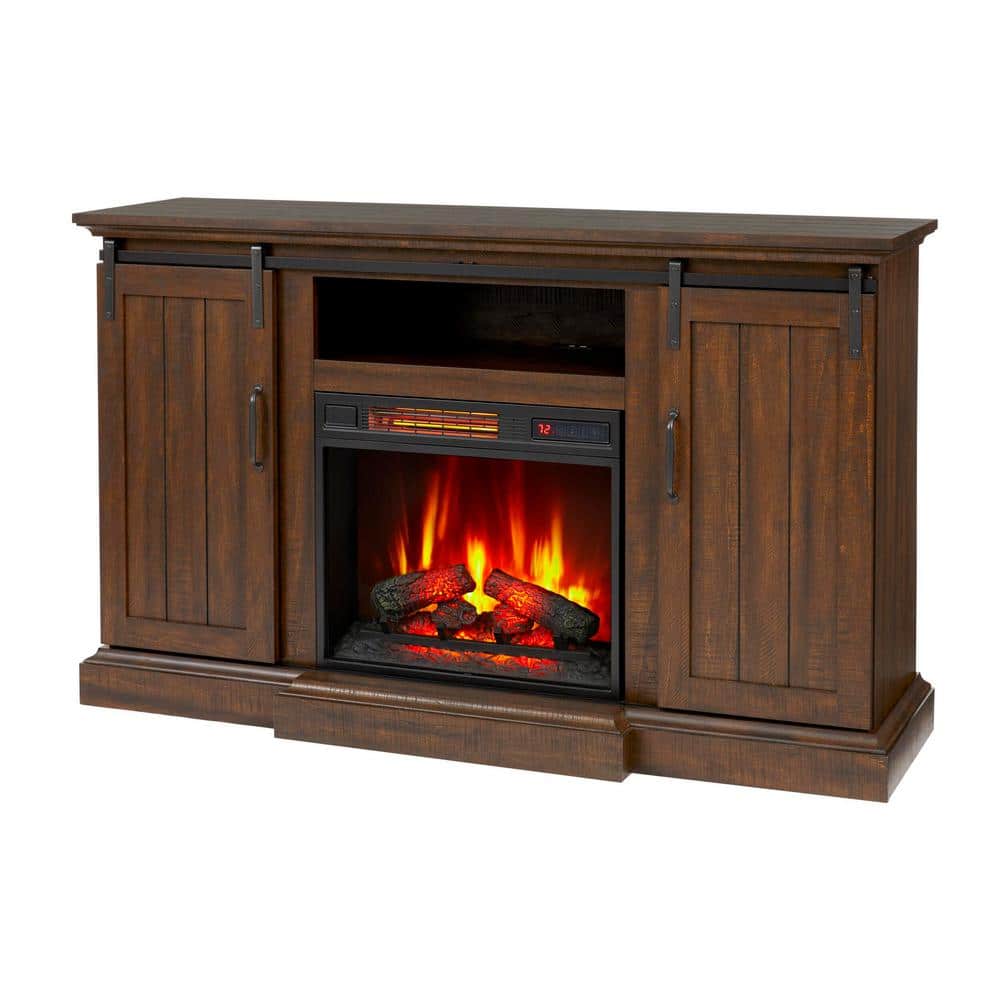 Home Decorators Collection Kerrington 60 in. Freestanding Infrared Electric Fireplace in Rustic Walnut with Media -  23MMP90586-PD01