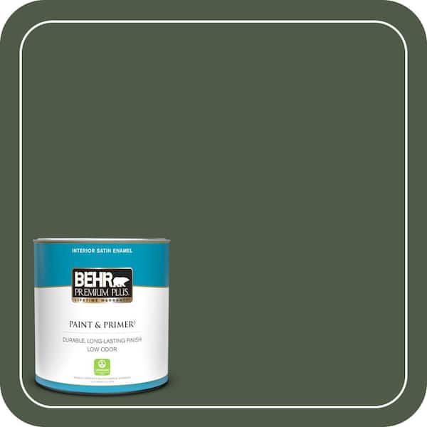 BEHR PREMIUM PLUS 1 qt. #440F-7 Fresh Pine Satin Enamel Low Odor Interior Paint & Primer