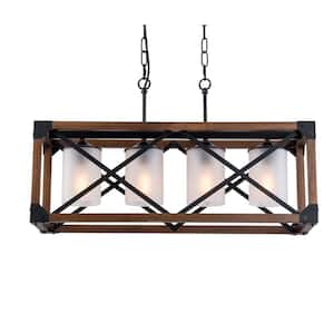 4-Light Wood Ceiling Light Fixture Chandeliers with Frosted Glass Shade Modern Farmhouse Chandelier