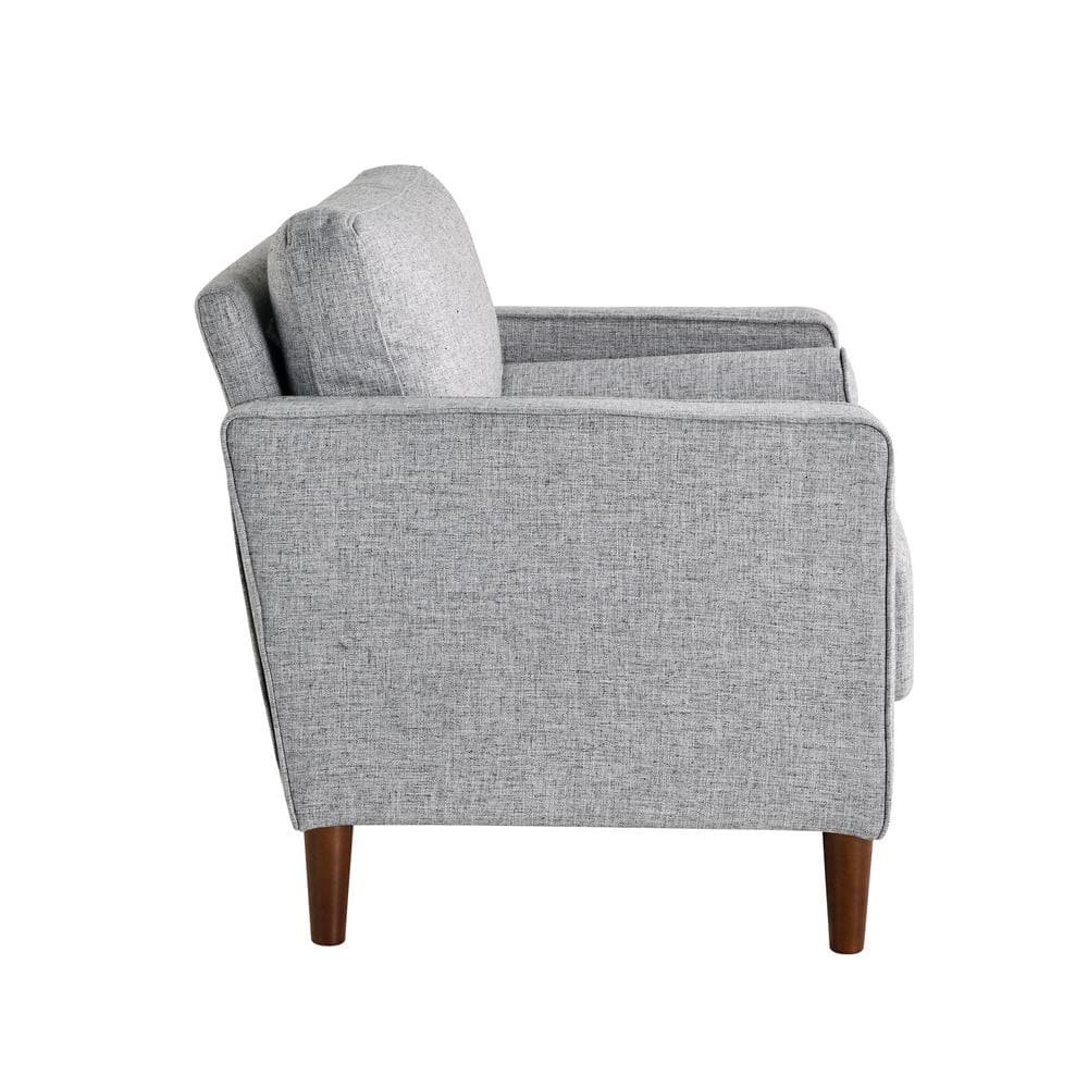 Light Gray Tufted Fabric Accent Chair with Wood Legs