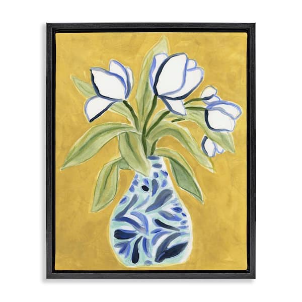 Stupell Industries Lively Tulips in Vase by June Erica Vess Black Floater Frame Nature Graphic Art Print 31 in. x 25 in.