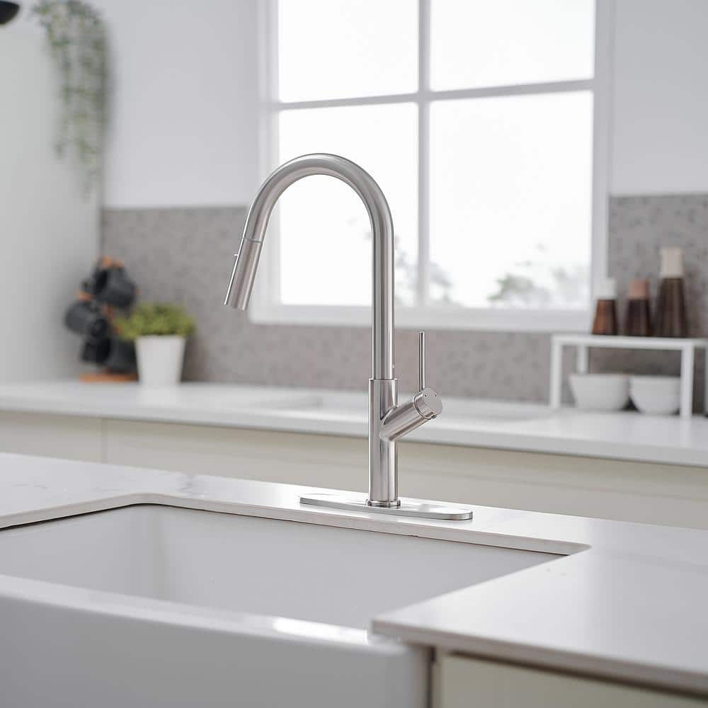Nickel High-Arc Single Handle Pull-Down Kitchen Faucet