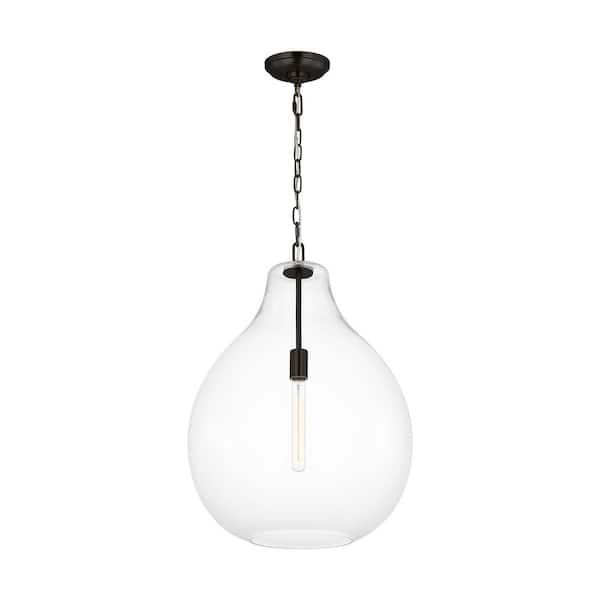 Generation Lighting Magnus Extra Large 1-Light Aged Iron Pendant Light with Clear Glass Shade