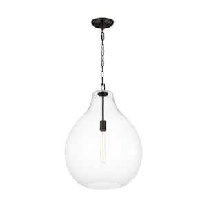 Magnus Extra Large 1-Light Aged Iron Pendant Light with Clear Glass Shade