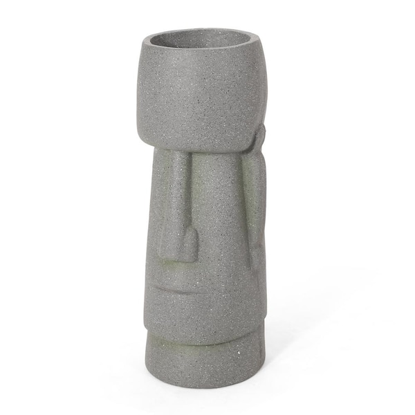 Noble House Longford Outdoor Patio 9.25 in. Stone Gray Concrete Lightweight Polynesian Decorative Planter
