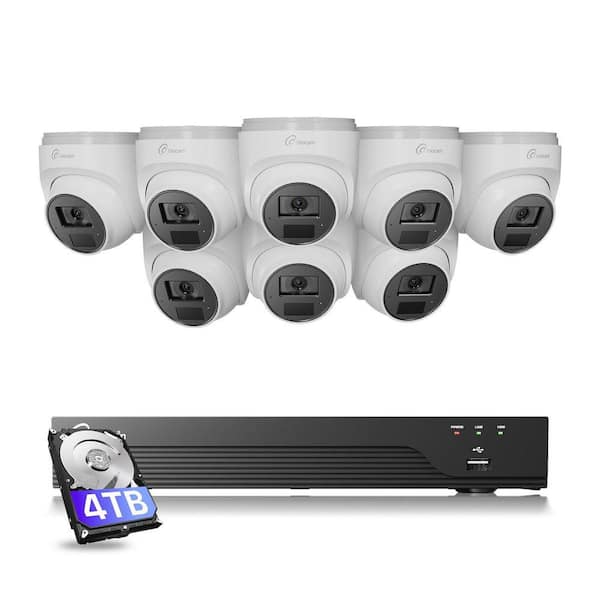 16-Channel 4K PoE Security Camera System 4TB Hard Drive, 8 8MP PoE IP Dome Cameras, 2-Way Audio, Smart AI Detection