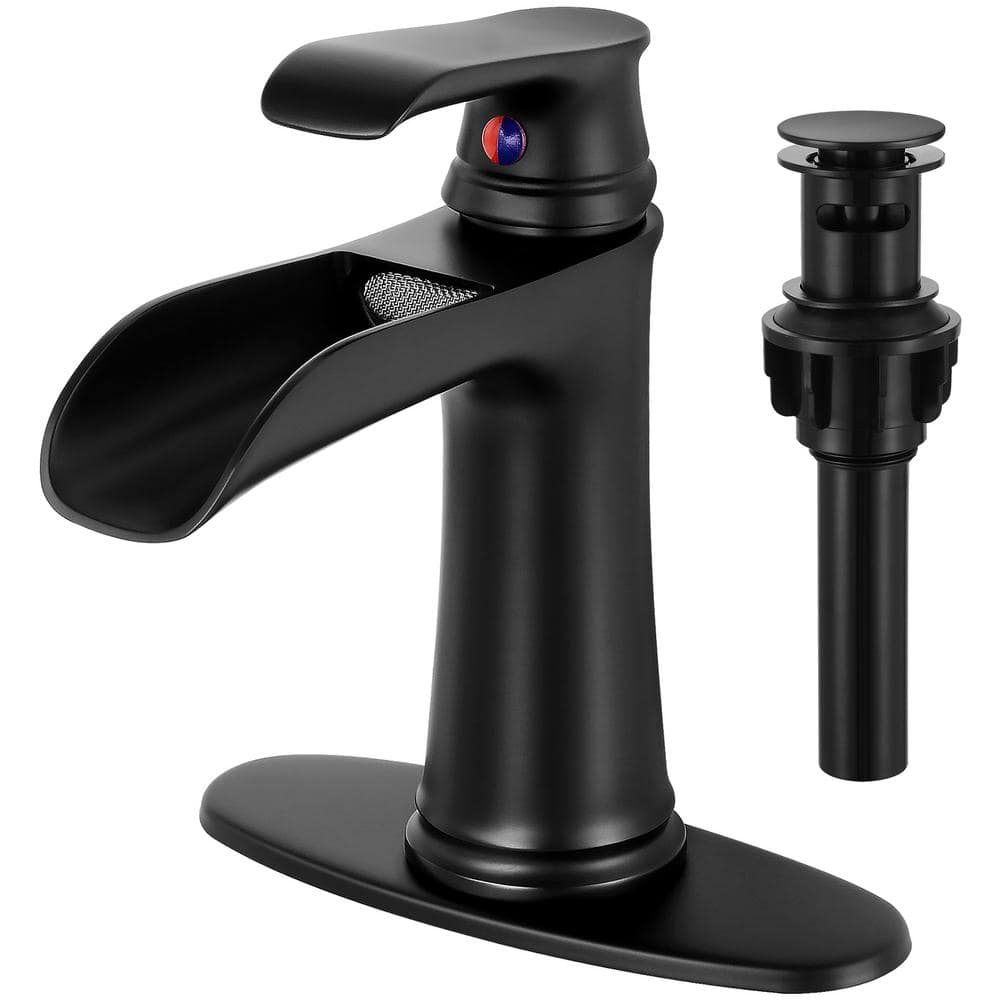 Single Handle Single Hole Waterfall Bathroom Faucet with Deckplate Included