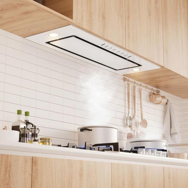 36 in. 900 CFM Ductless Convertible Insert with LED Light Range Hood in Stainless Steel and White Glass