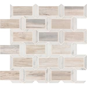 Take Home Tile Sample - Angora Framework 4 in. x 4 in. Polished Marble Mesh-Mounted Mosaic Tile (0.25 sq. ft.)