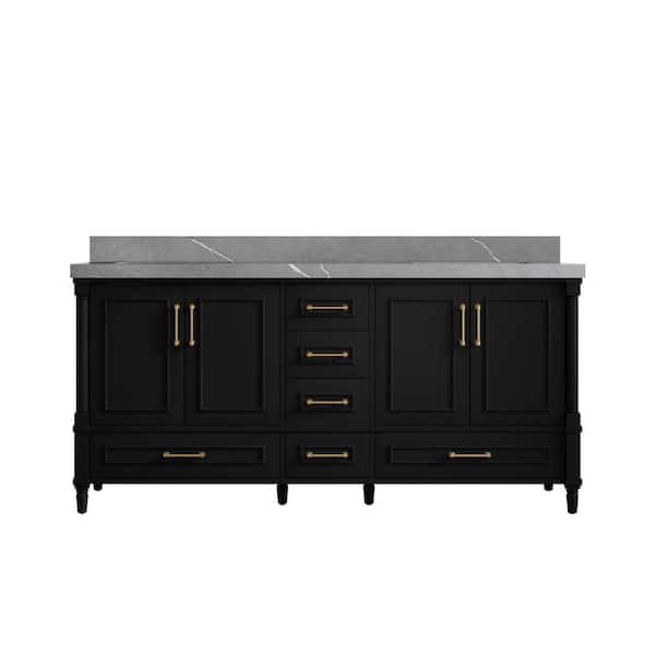 Willow Collections Hudson 72 in. W x 22 in. D x 36 in. H Double Sink Bath Vanity in Black with 2 in. Piatra Quartz Top