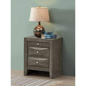 Marilla 3-Drawer Gray Nightstand (28 in. H x 23 in. W x 17 in. D)