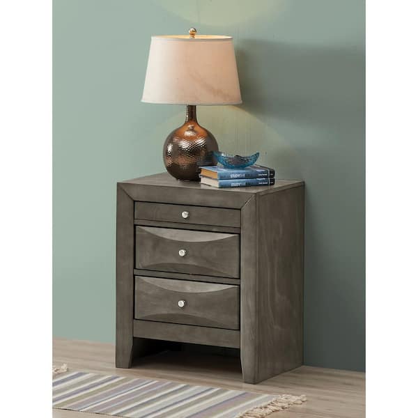 AndMakers Marilla 3-Drawer Gray Nightstand (28 in. H x 23 in. W x 17 in. D)