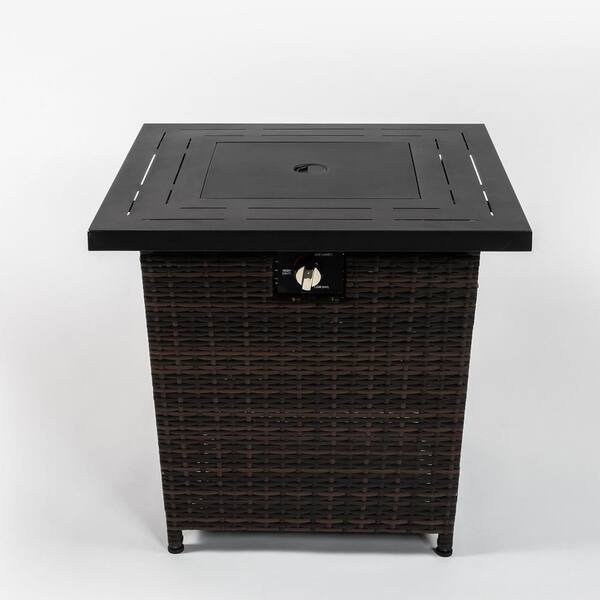 Boosicavelly 28 in. Rattan Fire Pit Table Propane/Liquefied Petroleum Gas in Black and Brown