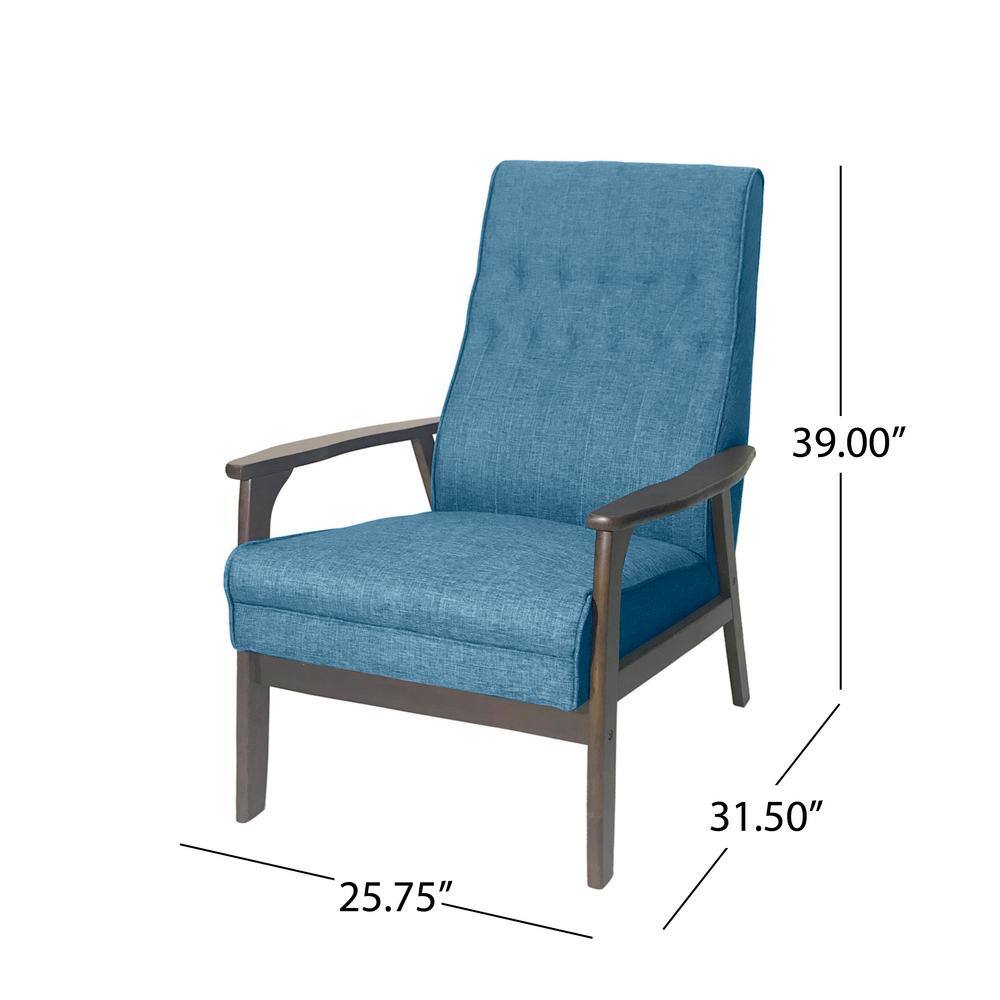 Blue Upholstered Tufted Back Accent Chair with Walnut Rubberwood Legs