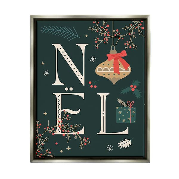 Stupell Industries Noel with Holiday Ornament by Lil Rue 1 Piece Floater Frame Graphic Print Nature Poster Art Print 21 in. x 17 in.