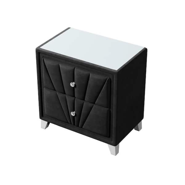 Utopia 4niture Kale 2-Drawer Black Upholstered Nightstand (28"H x 26.8"W x 16.9"D)
