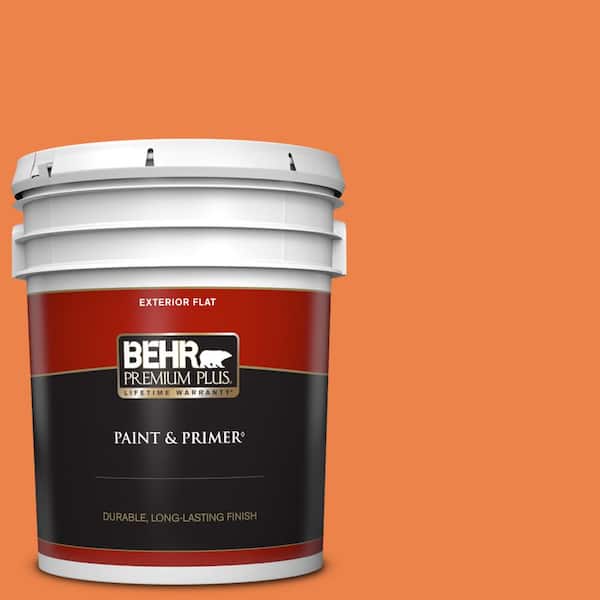 BEHR PREMIUM PLUS 5 gal. #240B-6 Orange Zest Flat Exterior Paint & Primer