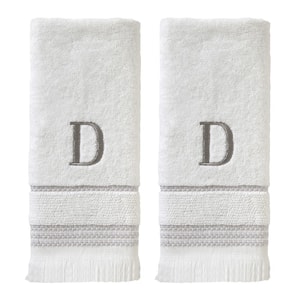 Casual Monogram Letter D Hand Towel 2 piece set, white, cotton