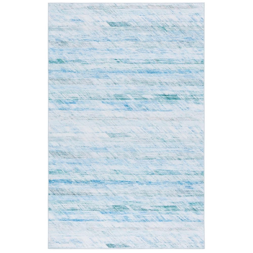 SAFAVIEH Tacoma Gray/Aqua 3 ft. x 5 ft. Machine Washable Striped Marle ...