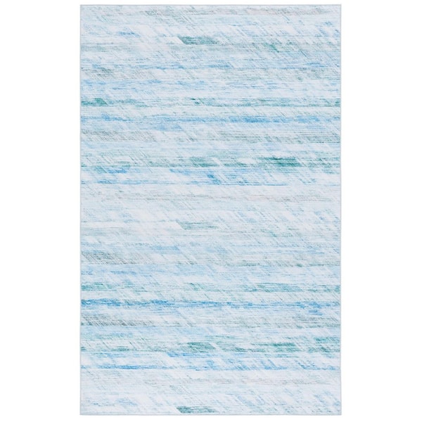 SAFAVIEH Tacoma Gray/Aqua 8 ft. x 10 ft. Machine Washable Striped Marle Area Rug