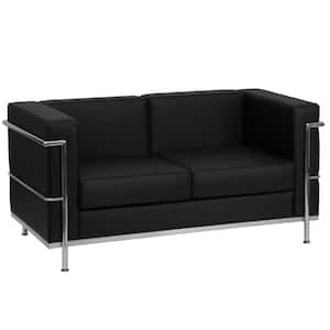 Hercules Regal 57 in. Black Faux Leather 2-Seater Loveseat with Steel Frame