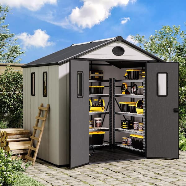 6 ft. x 8 ft. Durable Outdoor Plastic Resin Storage Shed with Floor and Sloping Roof (48 sq. ft. )