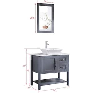 30 in. W x 18.5 in. D x 30 in. H Freestanding Bath Vanity in Dark Hydron Blue with White Ceramic Top, Mirror and Faucet
