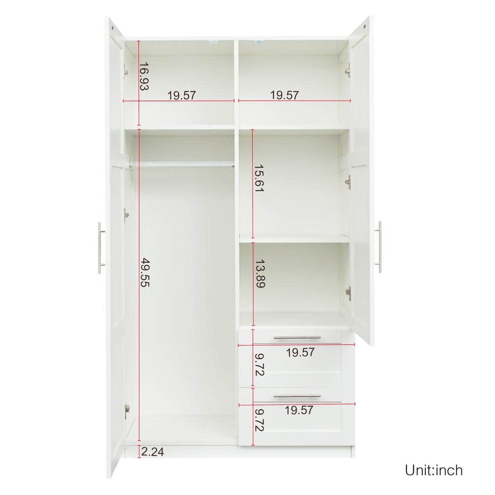 White Hinged 2-Door Wardrobe with Drawers and Shelves