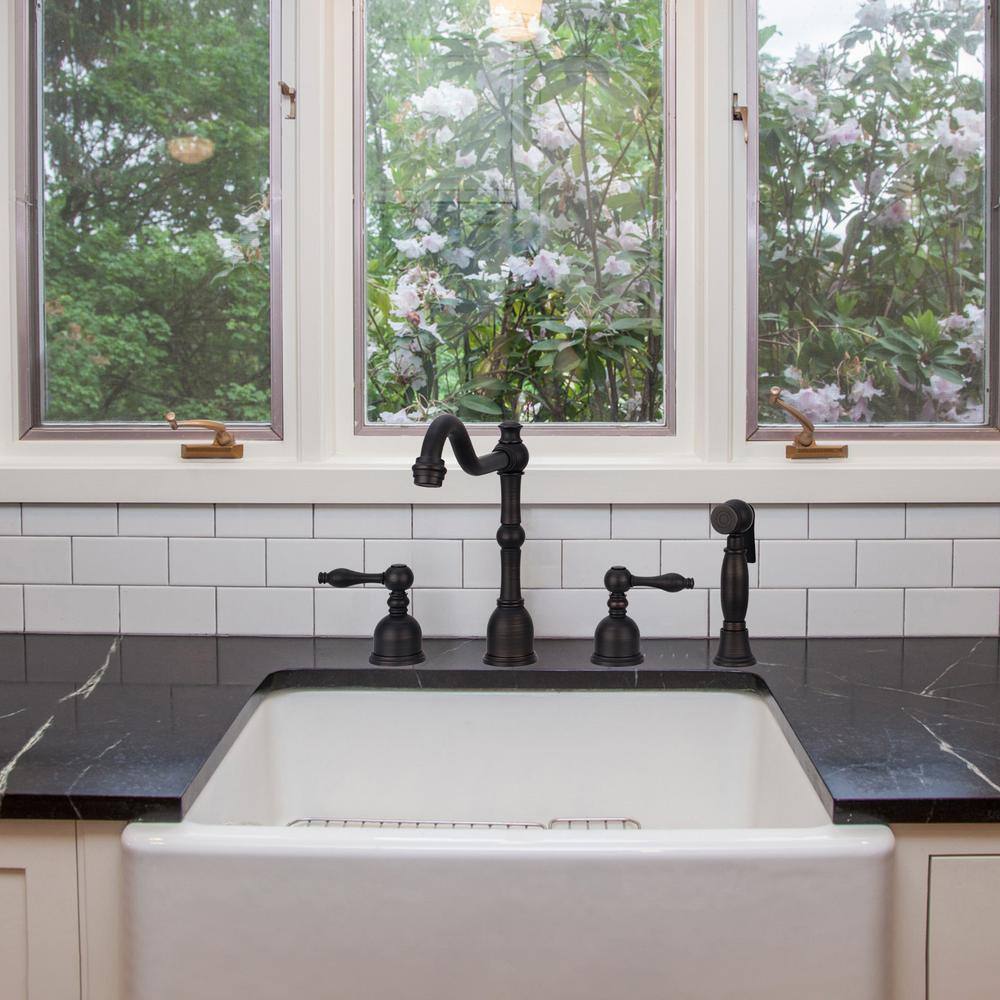 Oil Rubbed Bronze Kitchen Faucet with Side Spray and Lever Handles