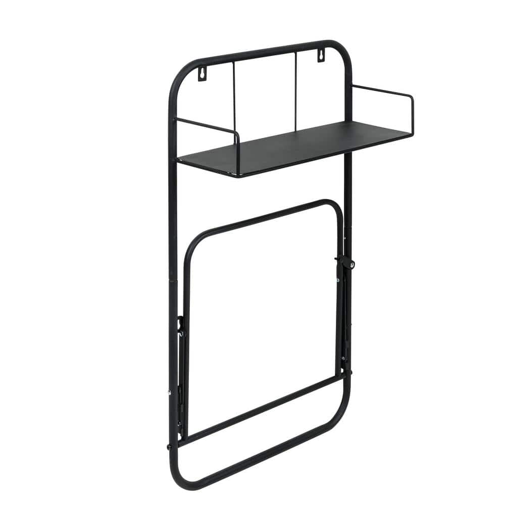 Black Collapsible Wall-Mounted Laundry Hamper with Shelf
