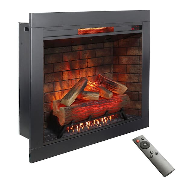 33 in. 5000BTU Infrared Electric Fireplace Insert with Fire Cracking Sound & Removable Trim Kit in Black