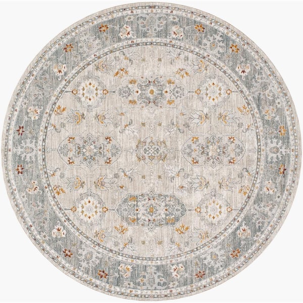 Livabliss Dresden 8 ft. Round Gray Oriental Indoor Area Rug