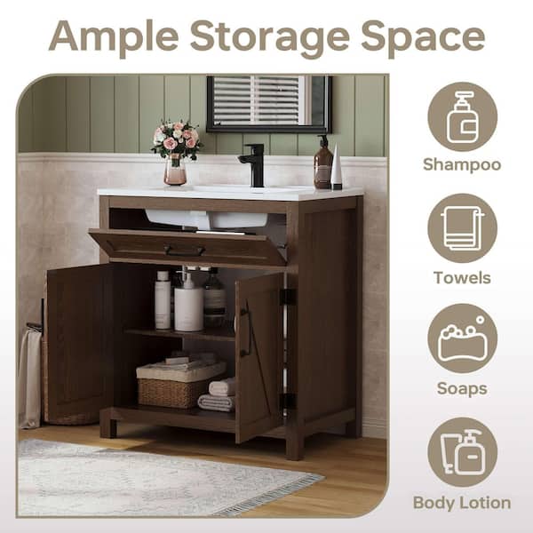 Villa 31 in. Single Sink Bath Vanity in Dark Walnut with White Engineered Solid Surface Top Unassembled