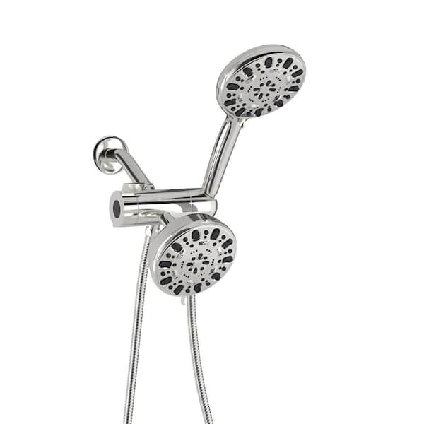 Logmey 7-Spray Patterns with 1.8 GPM 5 in. Wall Mount Dual Shower Heads with Hose and Shower Arm in Chrome