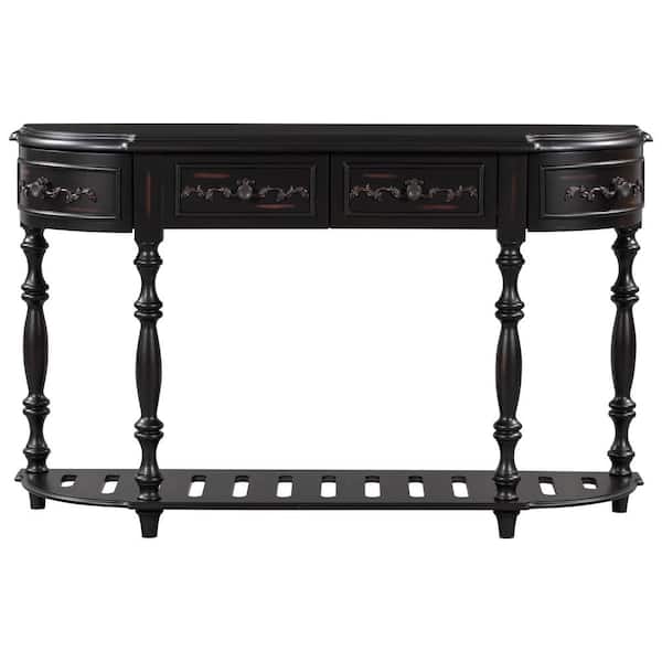 Unbranded 52 in. Antique Black Half-Moon Wood Console Table with 4 Drawer 1 Shelf