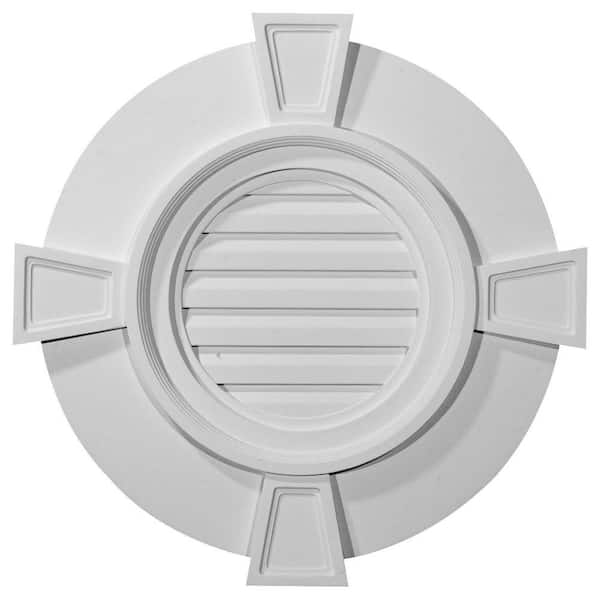Ekena Millwork 24 in in. x 24 in. Round Primed Polyurethane Paintable Gable Louver Vent Functional