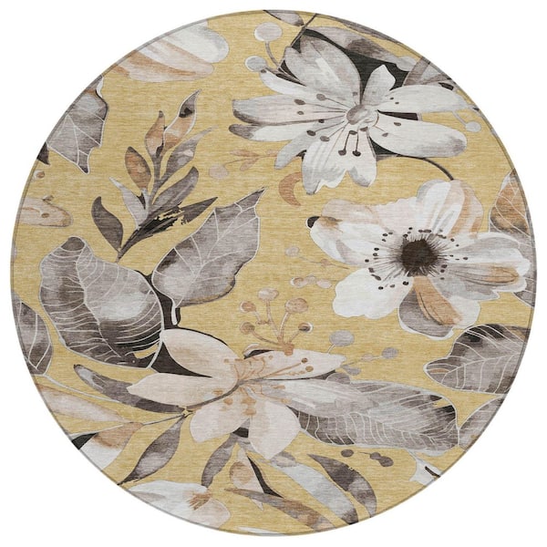 Chantille Machine Washable Indoor/Outdoor Abstract ACN2260 Gold 8 ft. x 8 ft. Area Rug
