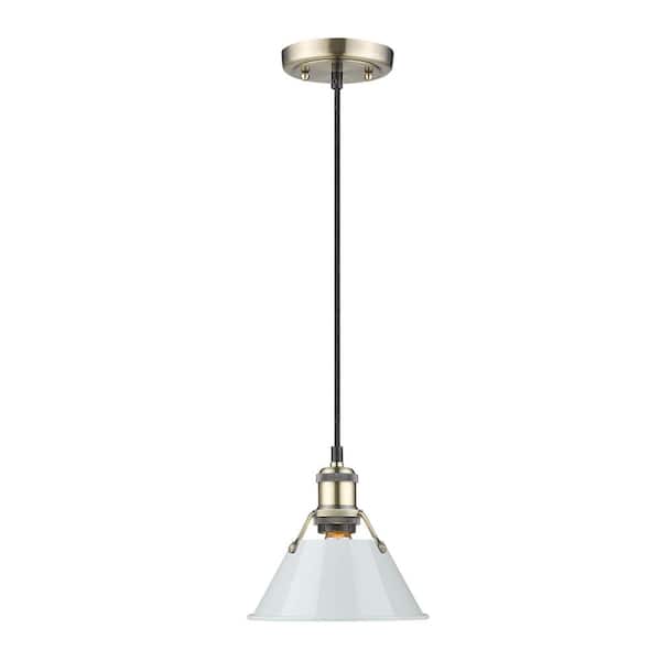 Golden Lighting Orwell 100-Watt 1-Light Aged Brass and Dusky Blue Mini Pendant Light