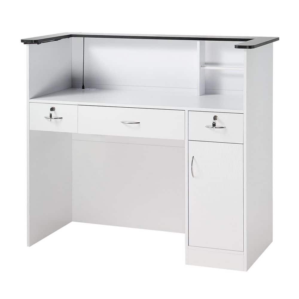Reception Desk, 50 in. Rectangular Front Counter Table, Modern Office Reception Desk with Light Strip, 3 Drawers price history on PriceWatchPro