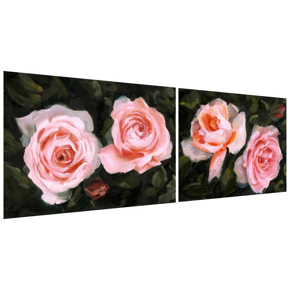 Ethereal Roses Pink and Green Tempered Glass Wall Art Set