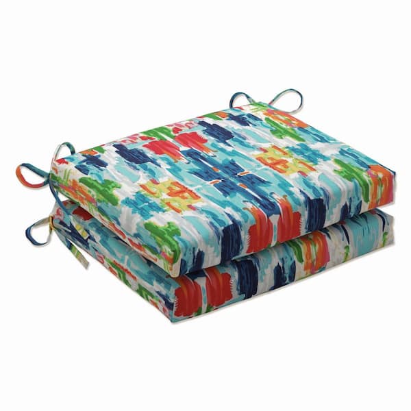 Pillow Perfect 18.5 x 16 Outdoor Dining Chair Cushion in Blue/Multicolored (Set of 2)