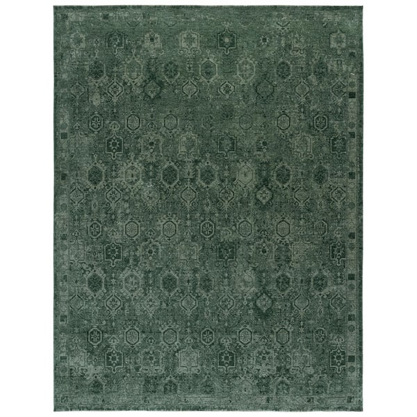 Vintage Overdye 10 ft. x 14 ft. Green Ornate Distressed Area Rug