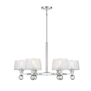 Hanover 32 in. W x 18 in. H 6-Light Polished Nickel Chandelier with Crackled Glass Shades and Crystal Ball Accents