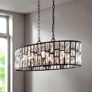 Kristella 6-Light Matte Black Linear Pendant with Clear Crystal Shade